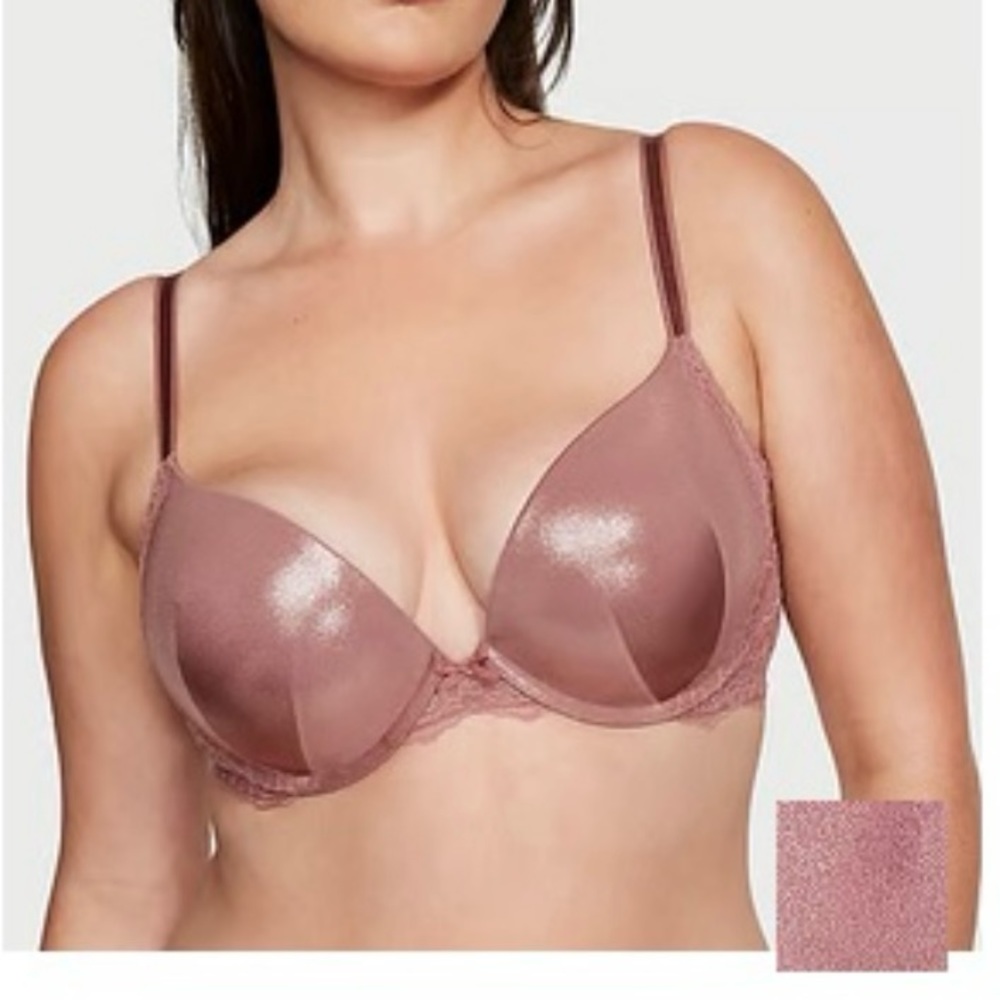 Victoria’s Secret push up bra 32b dream angels shimmer rose gold /pink NWT